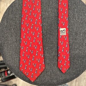 Hermes Vibrant Red Tie with Umbrella People